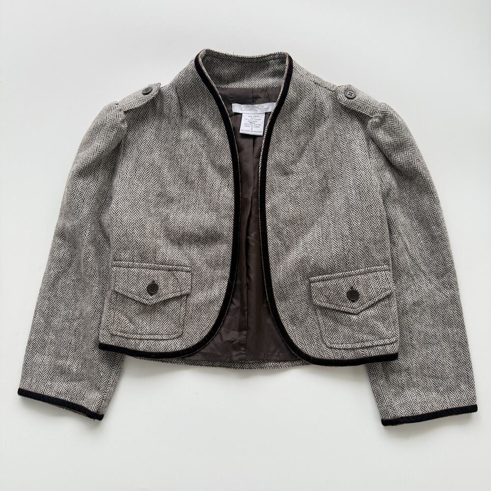 Charlotte Russe Jacket Womens Small Gray Herringbone Tweed Military Short